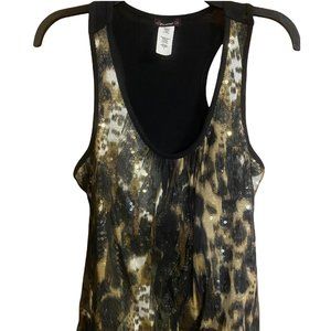 Cocomo Woman Tank Top Size Small Brown/Beige/Black Animal Print Sequins